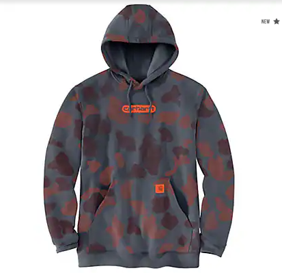 LOOSE FIT MIDWEIGHT CAMO LOGO GRAPHIC HOODIES